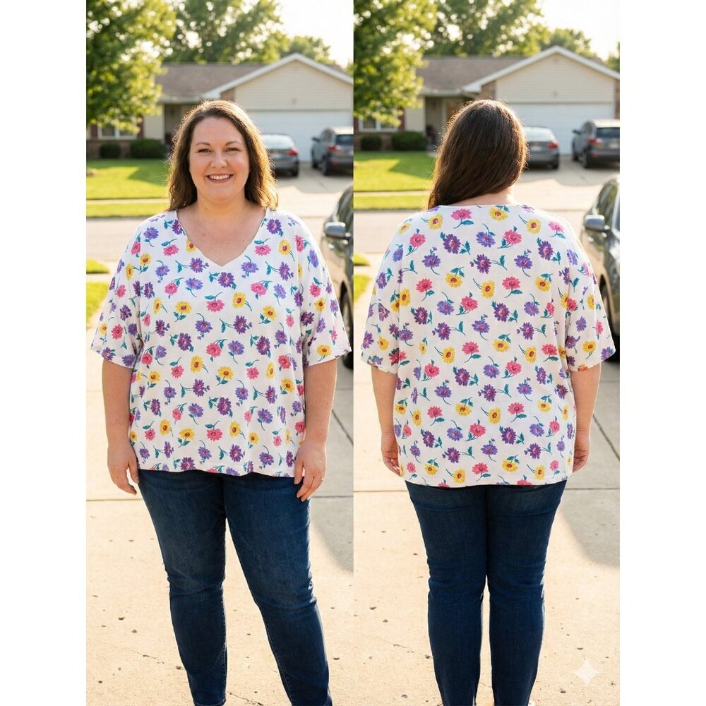 Vintage 90s Just For Women Floral V-Neck Shirt Plus Size 3X Grandmacore